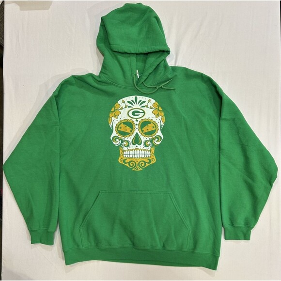 Green Bay Packer Skull Cheese Head Sweat Shirt Long Sleeve Size XL P1 - Picture 1 of 12